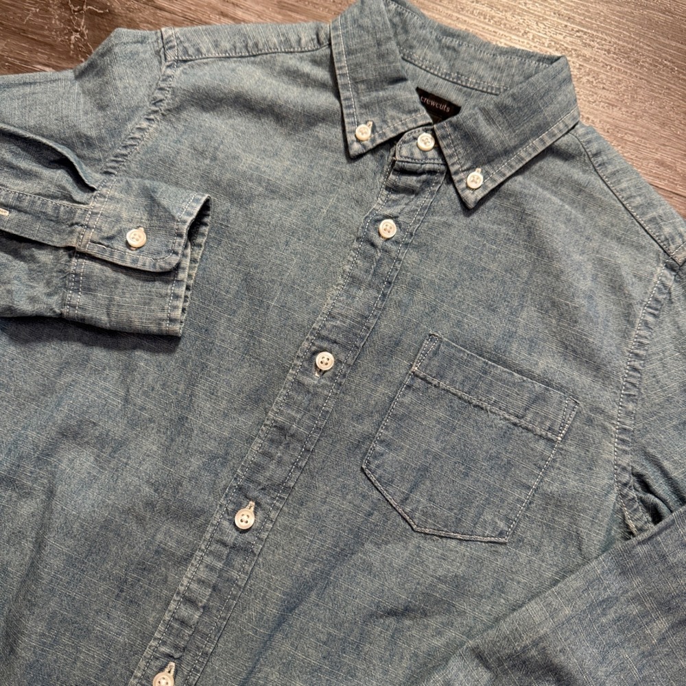Crewcuts‎ Shirt Boys 10 Blue 100% Cotton Chambray Denim Long Sleeve Button Down